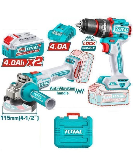 KIT TALADRO PERCUTOR+AMOLADORA ANG TOTAL TCKLI20256-4